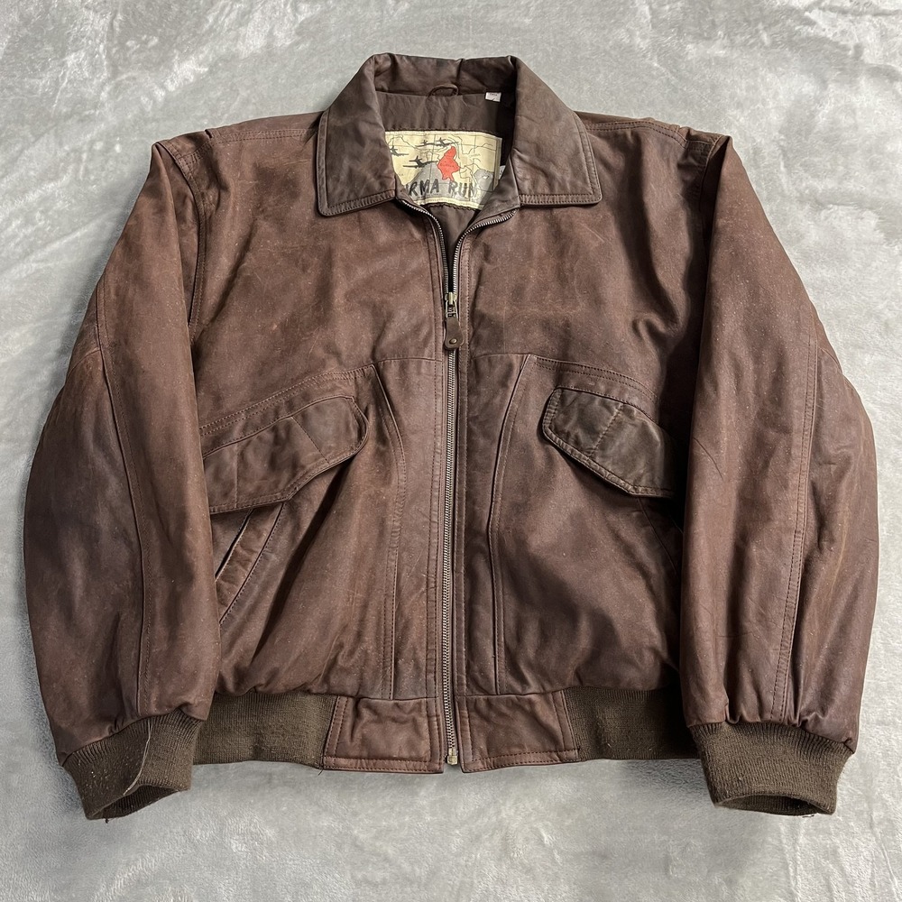 Burma Run Jacket Mens Large Brown Leather‎ Bomber Army Flight Lined Aviator